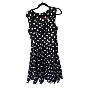 Ixia Made in USA Black Polka Dot Sleeveless Pinup Style Midi Dress S